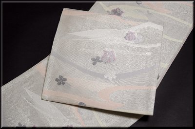 画像1: ■「田中義織物」謹製 フクロウ柄 正絹 夏物 絽 袋帯■