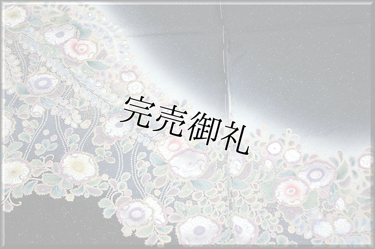 画像3: ■「辻が花」 煌びやかに輝く 銀通し加工 丹後ちりめん 濃紺色 訪問着■ (3)