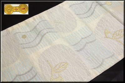 画像2: ■「田中義織物」謹製 生成り 銀糸 モダンでお洒落な 正絹 夏物 絽 袋帯■