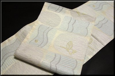 画像1: ■「田中義織物」謹製 生成り 銀糸 モダンでお洒落な 正絹 夏物 絽 袋帯■