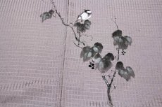 画像3: ■「手描き 清次郎作」 葡萄に鳥柄 紬地 日本の絹 丹後ちりめん 訪問着■ (3)