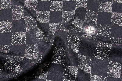 画像3: ■市松模様 地紋 黒色系 日本の絹 丹後ちりめん生地使用 正絹 小紋■