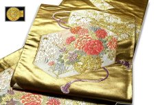 画像3: ■「池田織物謹製-引箔」 花車 金色 豪華な 正絹 袋帯■ (3)