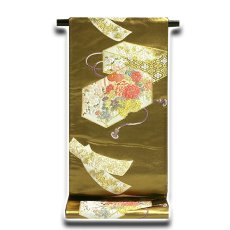 画像1: ■「池田織物謹製-引箔」 花車 金色 豪華な 正絹 袋帯■ (1)