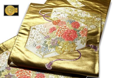 画像2: ■「池田織物謹製-引箔」 花車 金色 豪華な 正絹 袋帯■