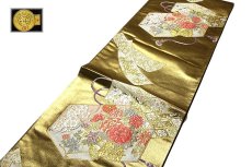 画像2: ■「池田織物謹製-引箔」 花車 金色 豪華な 正絹 袋帯■ (2)