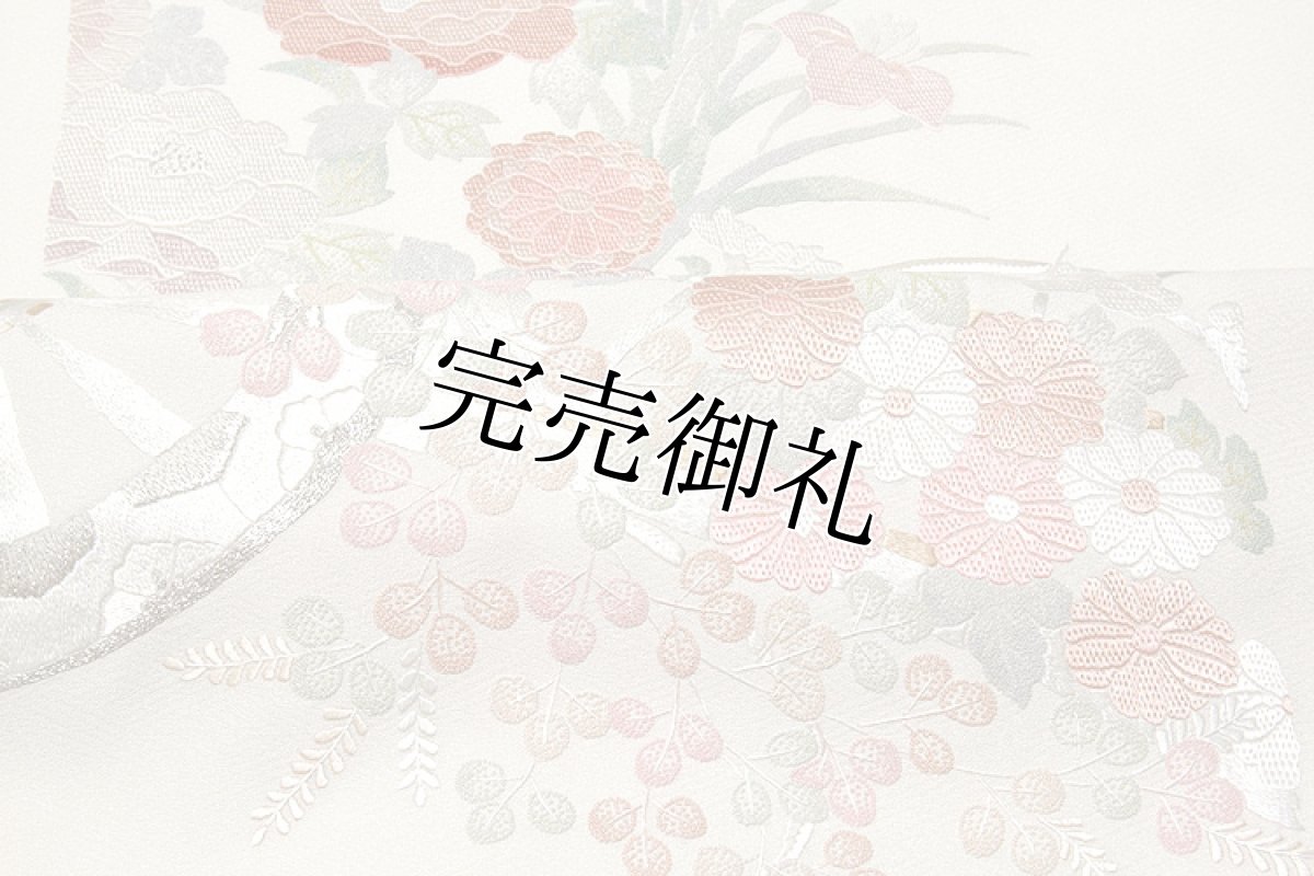 画像3: (訳ありアウトレット品)■「日本総刺繍-相良刺繍」 地紋 大鳳緞子 正絹 付下げ■ (3)