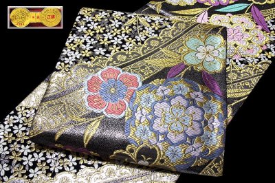 画像1: ■「京洛苑たはら謹製」 長尺 ロングサイズ 振袖に最適 桜柄 豪華な 正絹 袋帯■