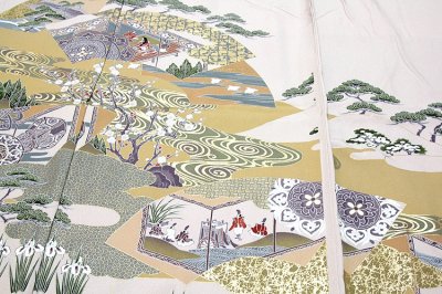 画像1: ■手縫いお仕立て付き 豪華な金彩加工 時代絵巻柄 桜鼠色 色留袖■