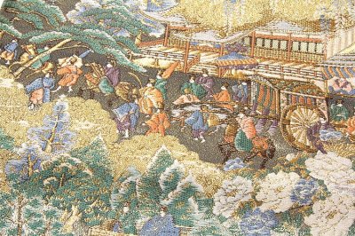 画像3: ■「桜井織物謹製」 時代絵巻 風景 金糸 正絹 袋帯■