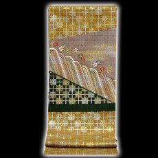 画像1: ■華やかでオシャレな 金彩銀彩加工 正絹 染め袋帯■ (1)