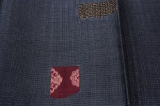 画像4: ■「おぐら織物謹製」 松煙染 両面創作工藝帯 古布紬の美 きりばめ 袋帯■ (4)