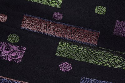 画像3: ■京都西陣織 「しおみ織物謹製」 黒地 地紋 正絹 袋帯■