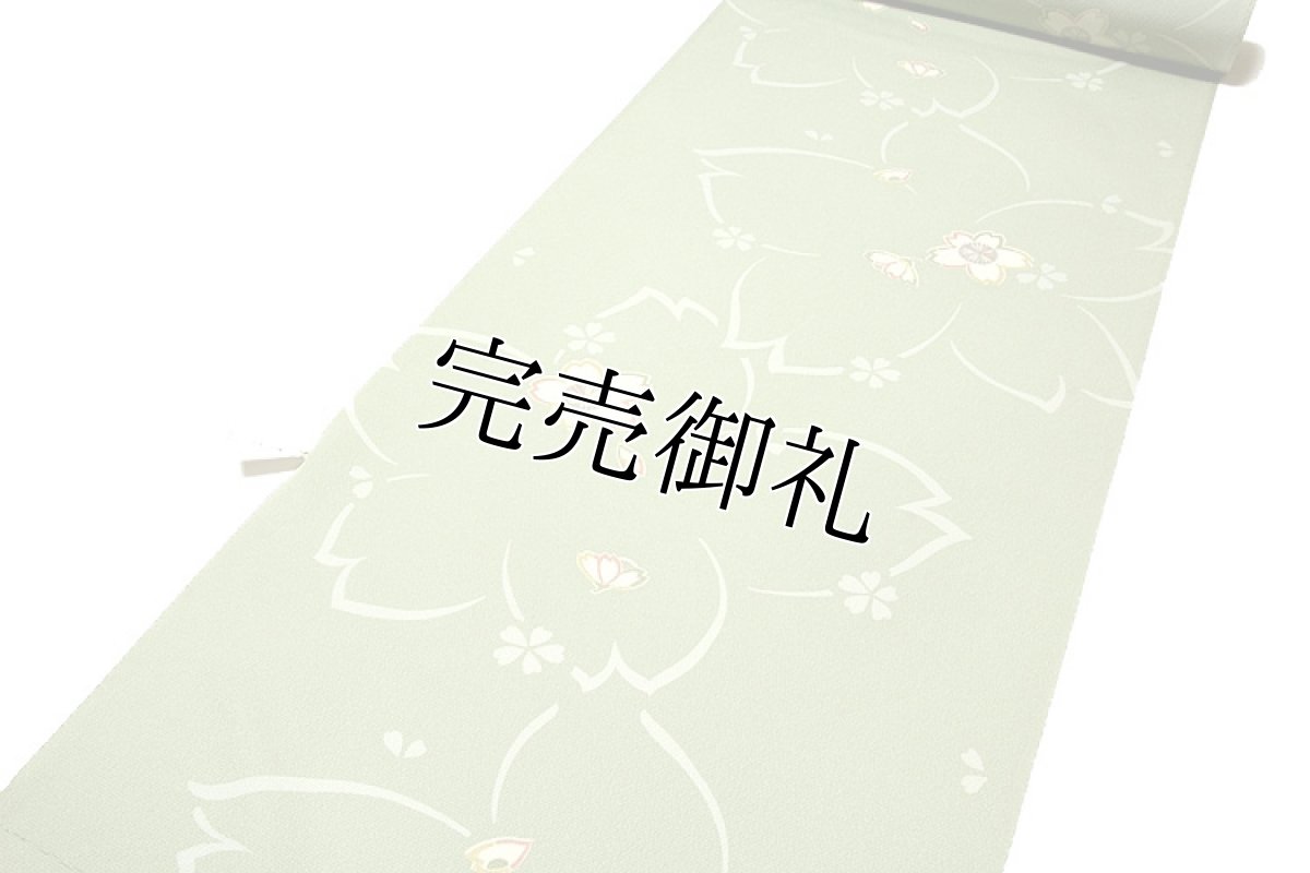 画像2: (訳ありアウトレット品)■「高級ちりめん」 白緑色 オシャレ 正絹 小紋■ (2)