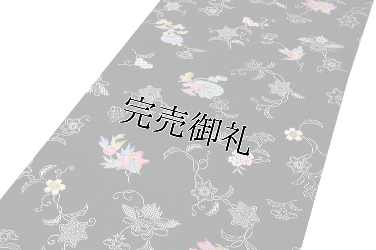 画像2: ■「千八唐織」 日本の絹 丹後ちりめん 地紋 黒地 正絹 小紋■ (2)