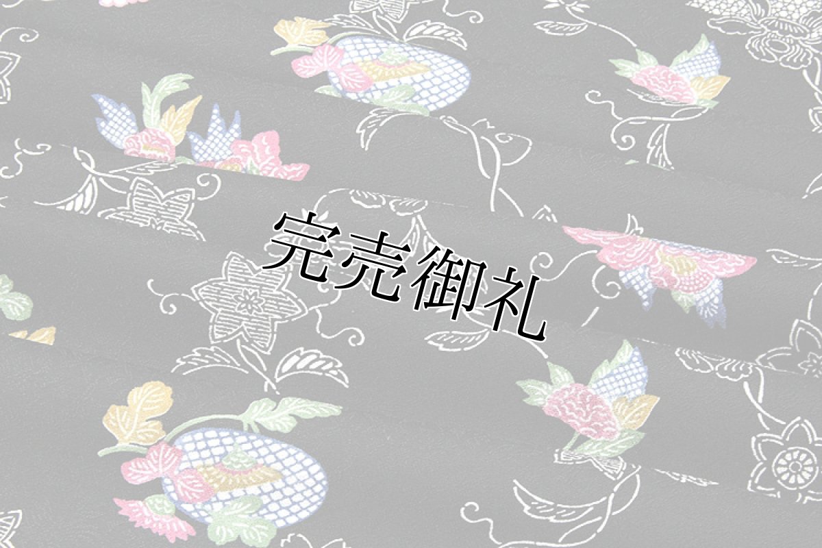 画像3: ■「千八唐織」 日本の絹 丹後ちりめん 地紋 黒地 正絹 小紋■ (3)