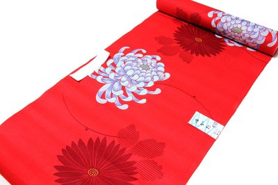 画像1: ■「日本製」 乱菊 赤色系 浴衣■