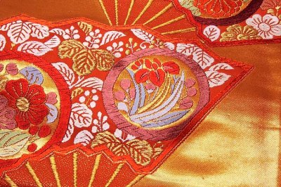 画像3: ■京都西陣「小泉政尾謹製」 豪華な扇子柄 引箔 正絹 袋帯■