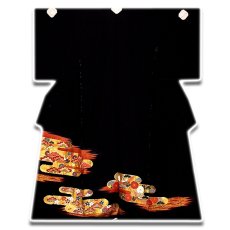 画像1: ■金彩加工 金駒刺繍 吉祥文様 本加工 浜ちりめん 黒留袖■ (1)