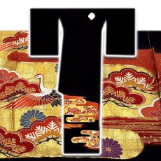 画像2: ■金彩加工 金駒刺繍 吉祥文様 本加工 浜ちりめん 黒留袖■ (2)