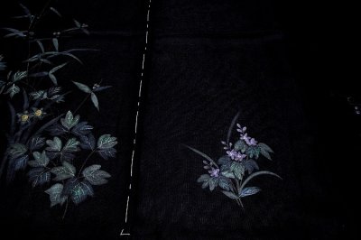 画像2: ■「贅沢な紗袷」 手描き 黒地 単衣 高級 訪問着■