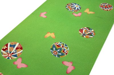 画像1: (訳ありアウトレット品)■マリ柄に蝶々 金彩加工 ボカシ 女児 三才 七才 四ッ身 正絹 七五三 反物 高級 別誂 着物■