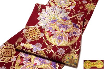 画像2: ■京都西陣織「いつき織物謹製」 花衣 エンジ色 振袖にも最適 袋帯■