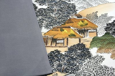 画像3: ■【正絹-フリーサイズ】 男物 グレー色系 風景図 ボカシ 絵羽 羽織裏地 羽裏 肩裏 額裏■