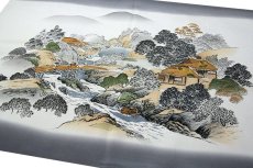 画像1: ■【正絹-フリーサイズ】 男物 グレー色系 風景図 ボカシ 絵羽 羽織裏地 羽裏 肩裏 額裏■ (1)
