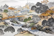 画像2: ■【正絹-フリーサイズ】 男物 グレー色系 風景図 ボカシ 絵羽 羽織裏地 羽裏 肩裏 額裏■ (2)