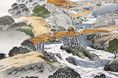 画像2: ■【正絹-フリーサイズ】 男物 グレー色系 風景図 ボカシ 絵羽 羽織裏地 羽裏 肩裏 額裏■