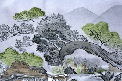 画像2: ■【正絹-キングサイズ】 男物 紺鼠 グレー色系 風景図 ボカシ 絵羽 羽織裏地 羽裏 肩裏 額裏■