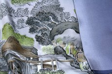 画像4: ■【正絹-キングサイズ】 男物 紺鼠 グレー色系 風景図 ボカシ 絵羽 羽織裏地 羽裏 肩裏 額裏■ (4)