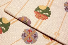 画像4: ■京都西陣織「にんな織物謹製」 雪輪柄 ベージュ色系 正絹 九寸 名古屋帯■ (4)