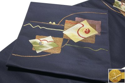 画像1: ■京都西陣織「三幸織物謹製」 オシャレ 太鼓柄 正絹 九寸 名古屋帯■