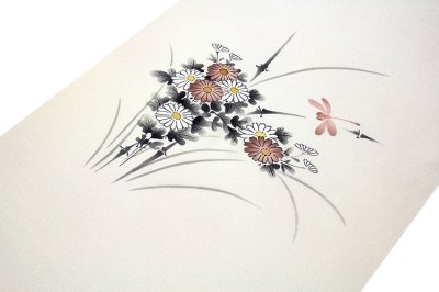 画像1: ■「塩瀬帯」 美しい花柄 トンボ柄 生成り 白色系 正絹 九寸 染め 名古屋帯■