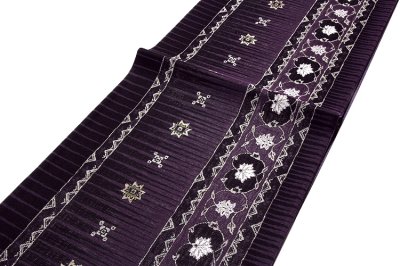 画像1: ■京都西陣織 「大光織物謹製」 深紫色 単衣着物や夏着物に最適 単衣 夏物 正絹 袋帯■
