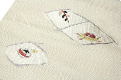 画像3: ■京都西陣織「丸福織物謹製」 白色系 オシャレ 正絹 九寸 名古屋帯■
