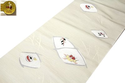 画像1: ■京都西陣織「丸福織物謹製」 白色系 オシャレ 正絹 九寸 名古屋帯■