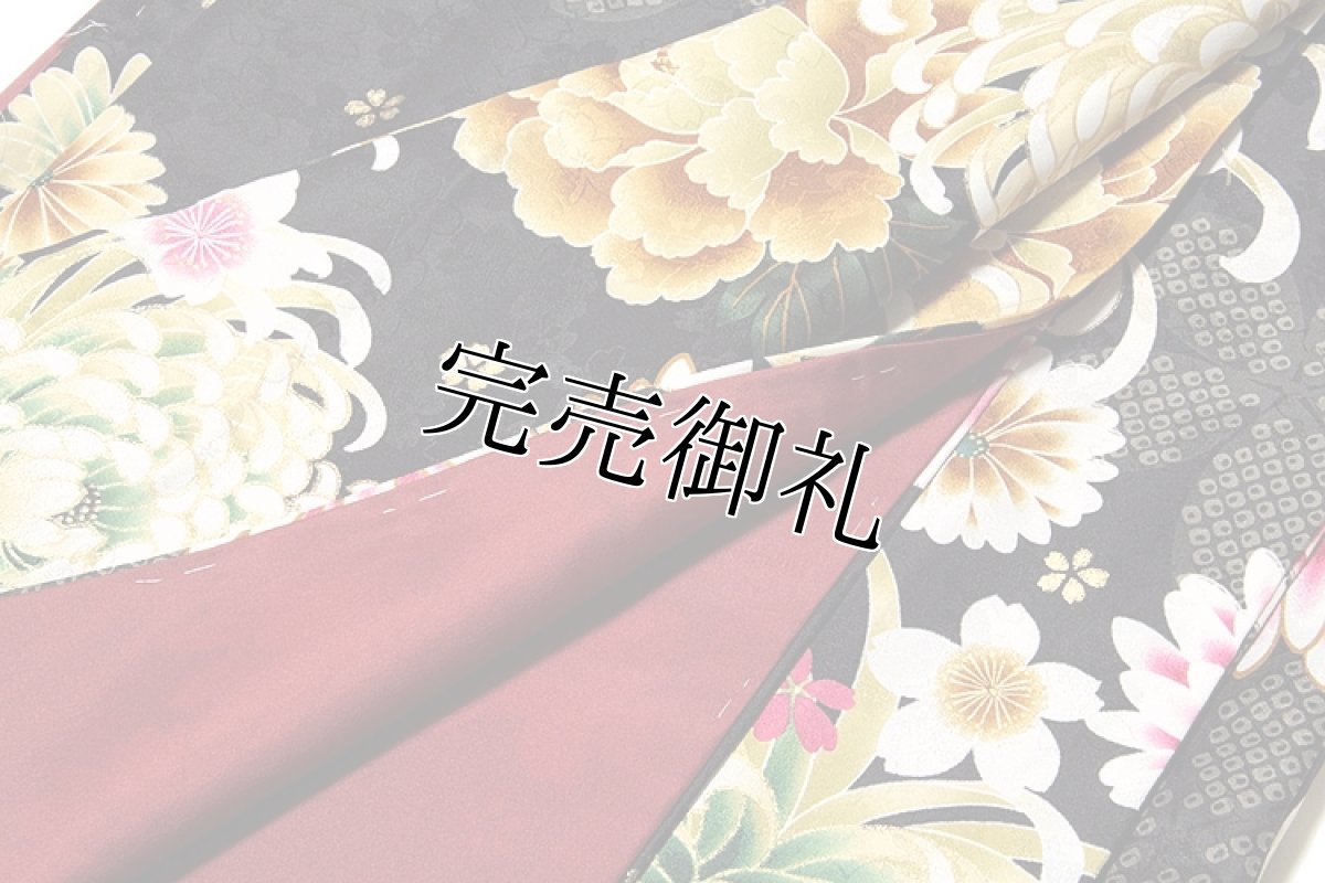 画像4: ■「新品：仕立て上がり：二尺袖」 卒業式 【忘れな草】 身長:１５８ｃｍ-１６８ｃｍまでのお方に最適 黒色 洗える着物■ (4)