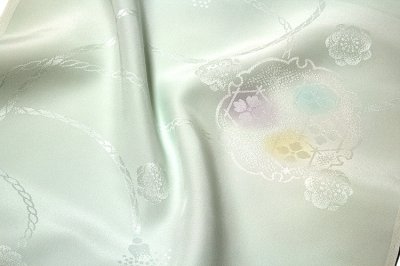 画像2: ■【訳あり】 美しいボカシ染め 薄い青磁鼠系 オシャレ 地模様 反物 正絹 長襦袢■
