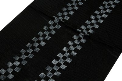 画像1: ■「正絹 夏物 絽」 市松模様 黒色 粋でオシャレな 帯揚げ 平組 帯締め セット■