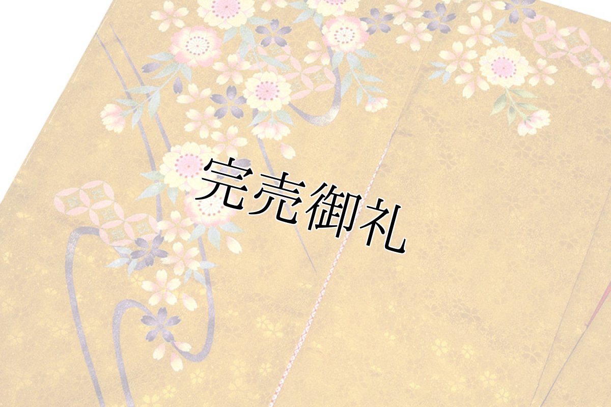 画像5: ■「古典柄」 吉祥文様 草花模様 黄土色 煌びやかな金彩加工 地模様入り 女児七才 四ッ身 七五三 着物■ (5)