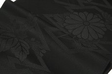 画像2: ■「別織：さんれい帯」 式服用 喪服 松皮菱に菊桐 黒色 全通 丸巻 正絹 袋帯■ (2)