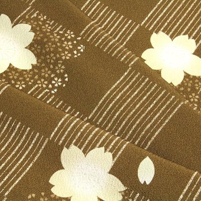 画像3: ■高級ちりめん使用 単衣にもおすすめ 桜柄 縞 市松模様 正絹 反物 小紋■