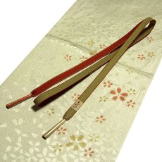 画像1: ■「正絹」 桜柄 地模様 帯揚げ 手ぐみひも リバーシブル 両面使用 平組 帯締め セット■ (1)