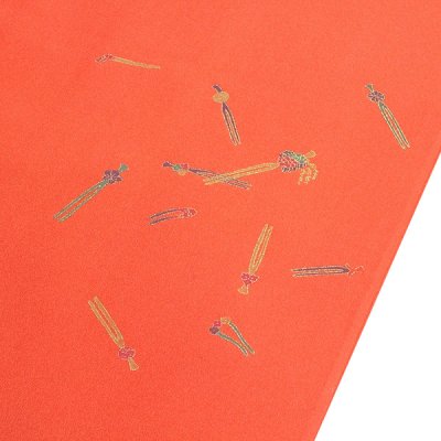 画像3: ■【訳あり】 金彩加工 かんざし柄 鉛丹色 友仙 正絹 反物 長襦袢■