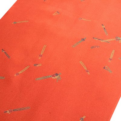 画像2: ■【訳あり】 金彩加工 かんざし柄 鉛丹色 友仙 正絹 反物 長襦袢■