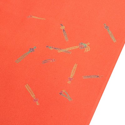 画像3: ■【訳あり】 金彩加工 かんざし柄 鉛丹色 友仙 正絹 反物 長襦袢■