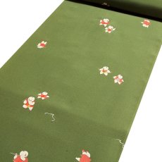画像1: ■【訳あり】 唐子柄 松葉色系 友仙 正絹 反物 長襦袢■ (1)